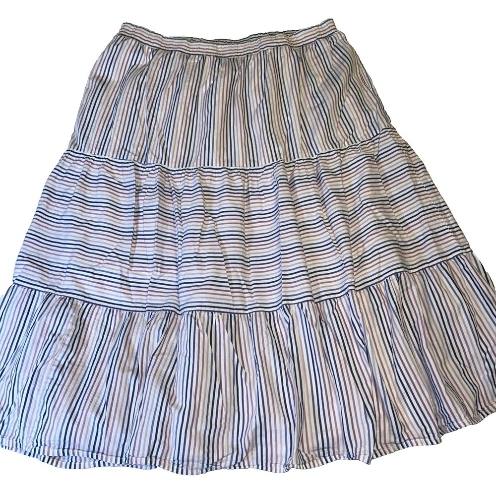 Lane Bryant Peasant Skirt Purple Stripe 18 20 Beach Cotton Lined Boho Tier Lined